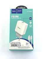 Сетевое зарядное устройство Type-C Hoco C104A PD20W single port charger Type-C с кабелем (Type-C to Lightning)1м.(EU) (white)