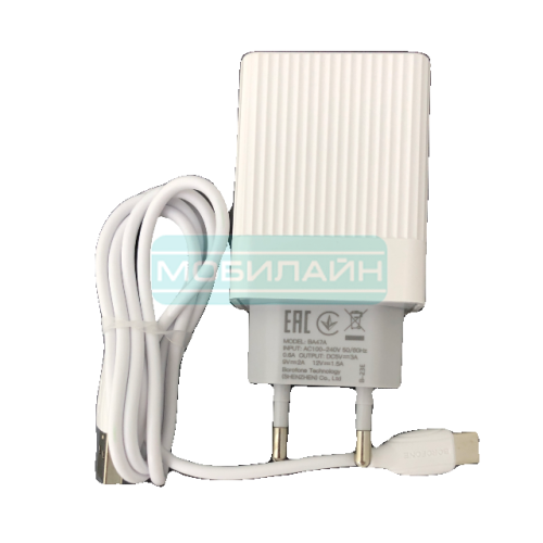 Купить Сетевое зарядное устройство USB Borofone BA47A 18W QC3.0 port charger set с кабелем (Type-C) (white) оптом и в розницу фото 2