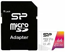 Купить Карта памяти MicroSD  64GB  Silicon Power Class 10  Elite UHS-I V10 A1 (R/W 100/30 Mb/s) + SD адаптер с доставкой