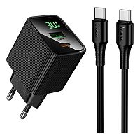 Сетевое зарядное устройство USB/Type-C Hoco CS84A Excellent PD30W+QC3.0 charger with digital display (черный)