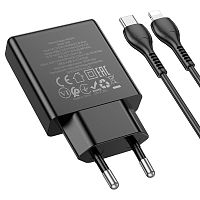 Сетевое зарядное устройство Type-C Hoco N38 PD20W QC3.0 dual port charger с кабелем (Type-C to Lightning)1м.(EU) (black)