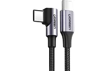 Кабель UGREEN US255 (50123) USB-C to Angled USB2.0-C Round Cable M/M Aluminum Shell Nickel Plating 1m