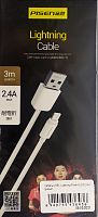 Кабель USB - 8 pin Lightning (для iPhone) Pisen AL02 2.4A (3 м) Белый