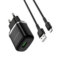 Сетевое зарядное устройство USB Borofone BA36A 18W QC3.0 single port charger с кабелем (Type-C) 1м.(black)