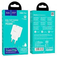 Сетевое зарядное устройство USB/Type-C Hoco C80A Plus PD20W QC3.0 dual port charger set с кабелем (Type-C to Lightning) (EU) white