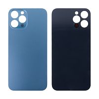 Купить Задняя крышка для iPhone 12 Pro Max (A2411) Синий (стекло, монолит, широкий вырез под камеру, логотип) - Премиум с доставкой