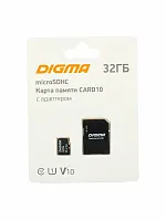 Карта памяти MicroSDXC 32GB Digma Card10 Class10 + SD адаптер
