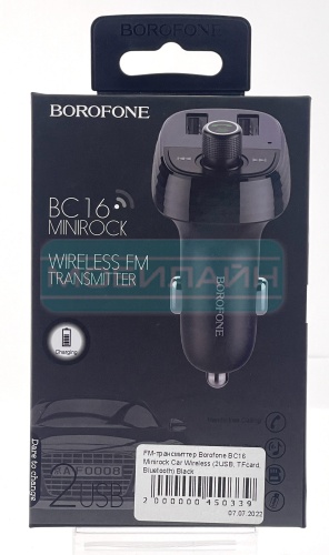  FM- Borofone BC16 Minirock Car Wireless (2USB, TFcard, Bluetooth) Black    