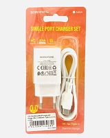 Купить Сетевое зарядное устройство USB Borofone BA68A single port charge (EU) с кабелем (Type-C) (2.1A) 1м.(white)  с доставкой