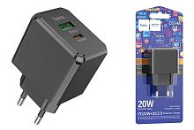 Сетевое зарядное устройство USB/Type-C Hoco CS14A PD20W, QC3.0 dual port charger set с кабелем (Type-C-Type-C) (EU) (black)