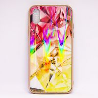 Чехол стеклянный "Кристаллы" iPhone X/Xs красно-желтый - фото